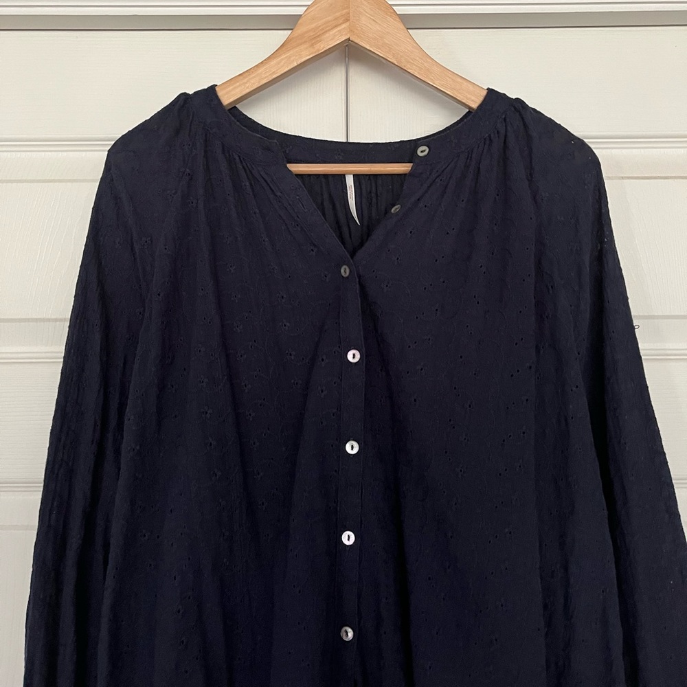 {Free People} From the Clouds Peasant Eyelet Blouse in Navy - Women's Small - Picture 4 of 13
